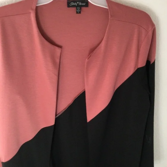 Slinky Brand Dusty Rose & Black Cardigan Sweater Jacket Blazer Chic Size Large - Picture 3 of 6